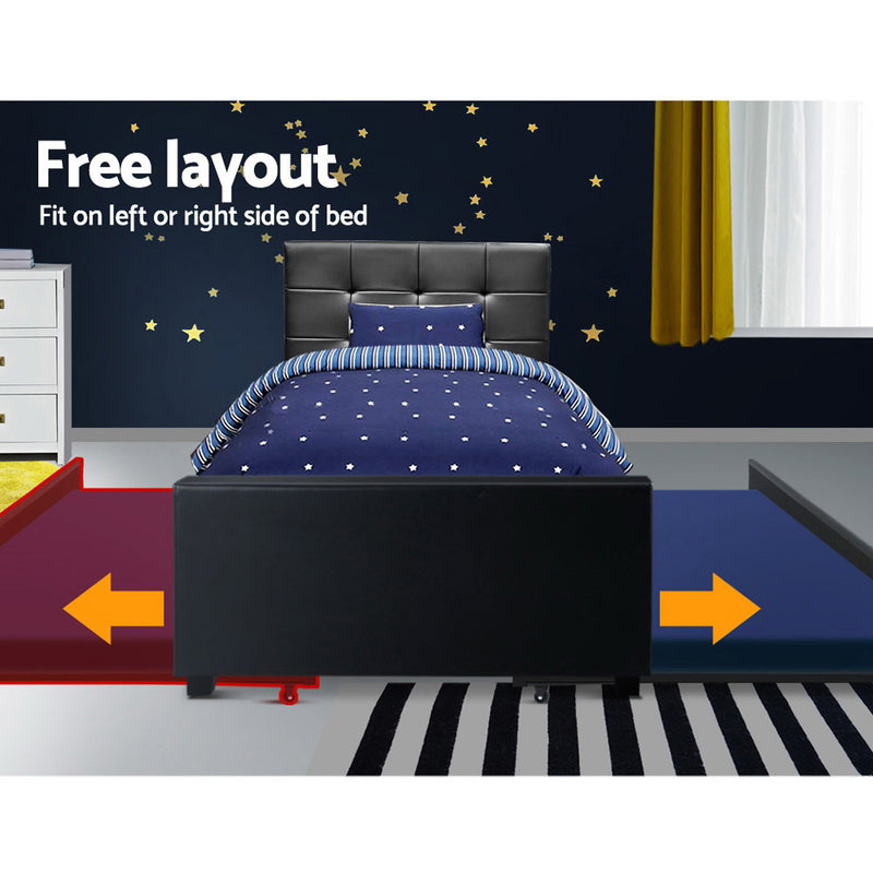 Artiss King Single Size Trundle Bed Frame  Headboard - Black