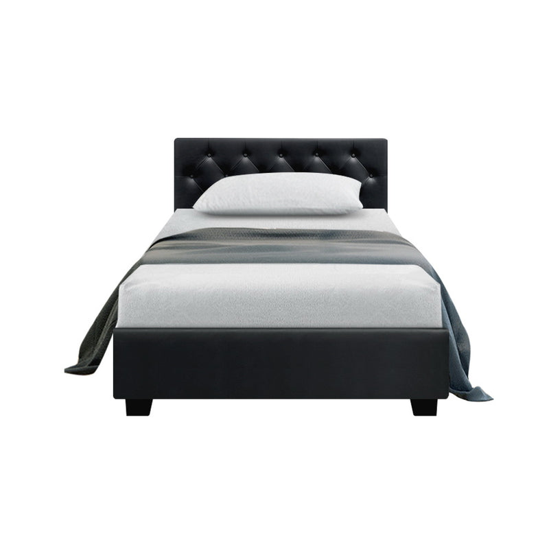Artiss Ware Bed Frame PU Leather Gas Lift Storage - Black King Single