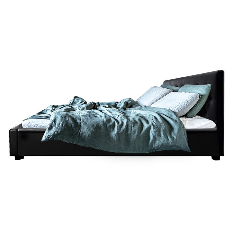 Artiss Ware Bed Frame PU Leather Gas Lift Storage - Black Queen