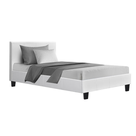 Artiss Neo PU Leather Bed Frame - White King Single