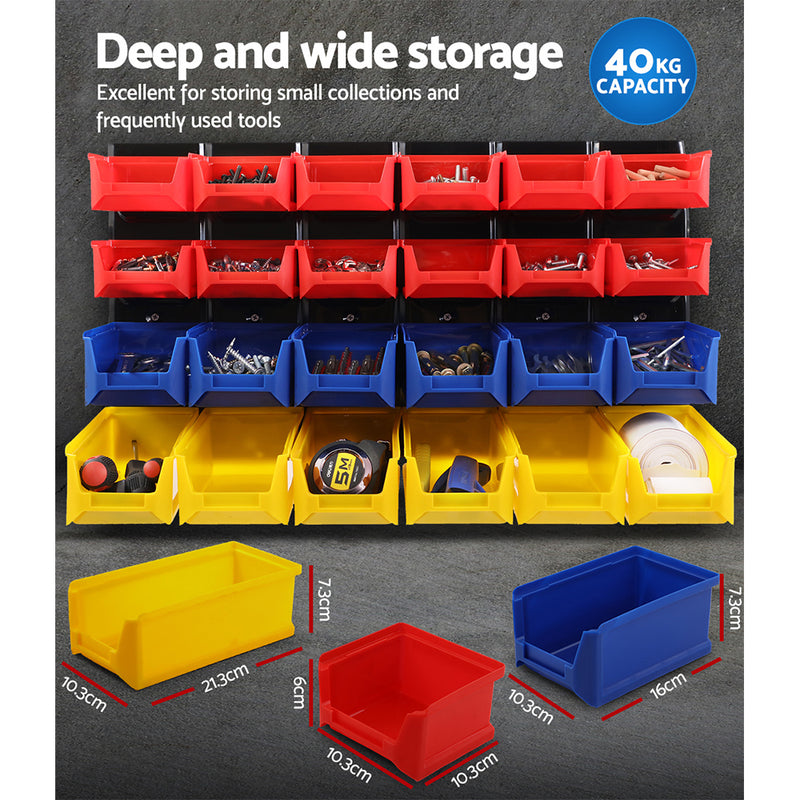 Giantz Bin Wall 48 Storage Bin Rack Wall Mounted Tools Steel Board Work Garage