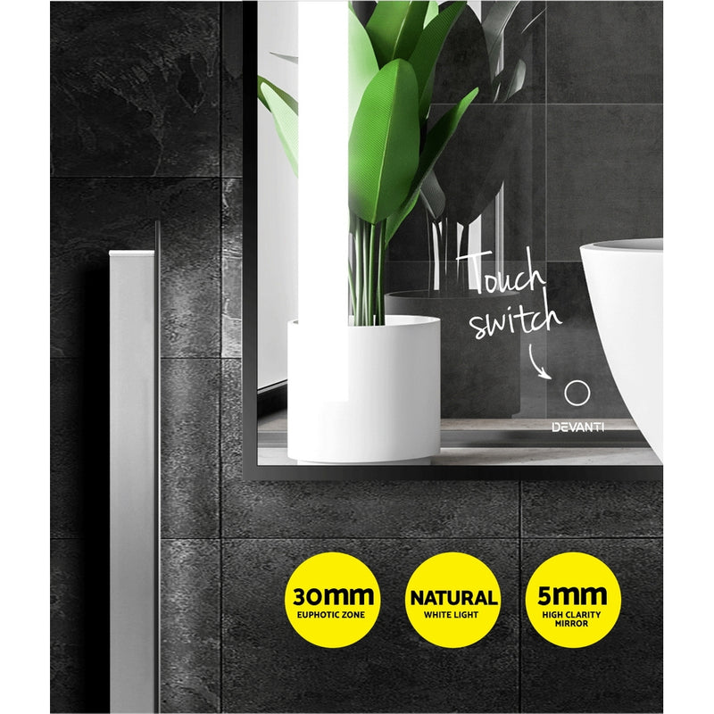 Devanti Bathroom Wall Mounted Vanity Makeup Dressing Mirror LED Illuminated 500mm x 700mmm