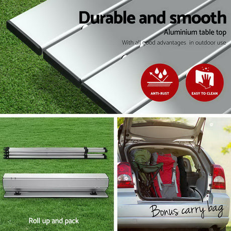 Weisshorn Levede Roll Up Camping Table Folding Portable Aluminum Outdoor BBQ