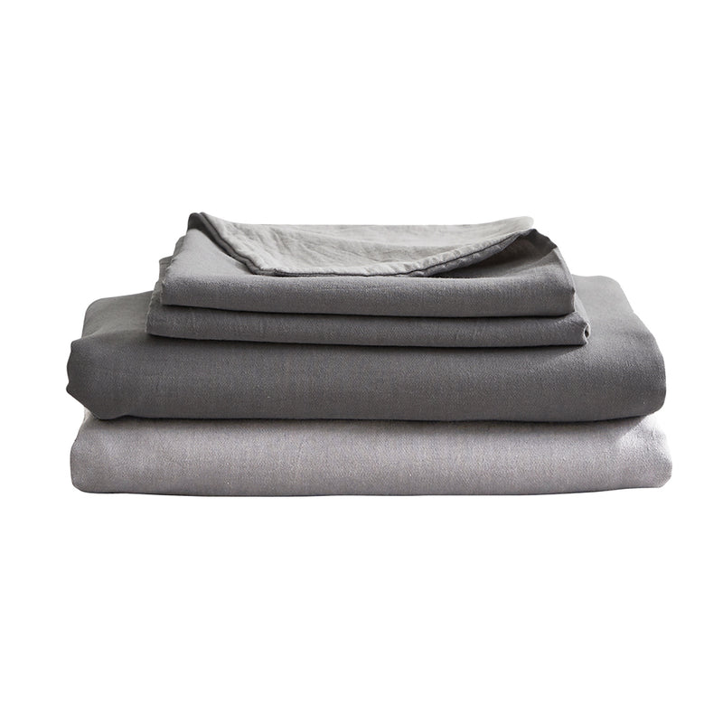 Cosy Club Washed Cotton Sheet Set Single Grey