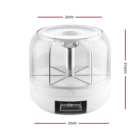6-In-1 Cereal Dispenser Rotating Grain Container 10KG Rice Storage Dry Food Box