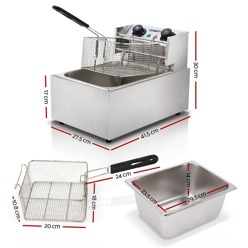 Devanti Commercial Electric Single Deep Fryer - Silver