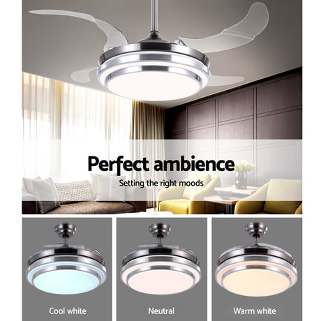 42 Ceiling Fan Lamp LED Light Retractable Blade Ceiling Fan with Remote