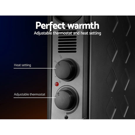 Devanti 2000W Electric Metal Panel Heater Convection Heating Timer Portable Black