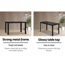 Artiss Astra 7-Piece Set Tempered Glass Dining Set Table and 6 Chairs Black