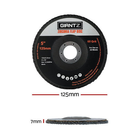 Giantz 20 PCS Zirconia Sanding Flap Disc 5’’ 125mm 60Grit Angle Grinding Wheel