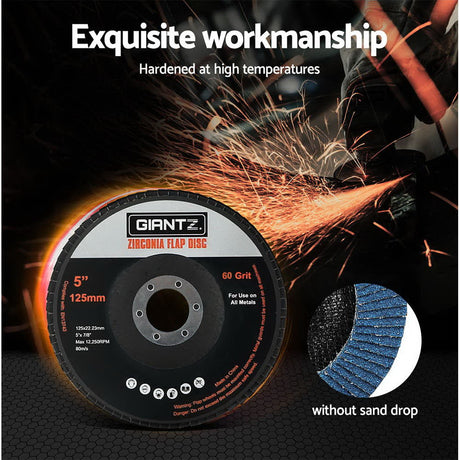 Giantz 50 PCS Zirconia Sanding Flap Disc 5’’ 125mm 60Grit Angle Grinding Wheel