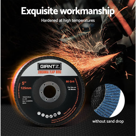 Giantz 20 PCS Zirconia Sanding Flap Disc 5’’ 125mm 80Grit Angle Grinding Wheel
