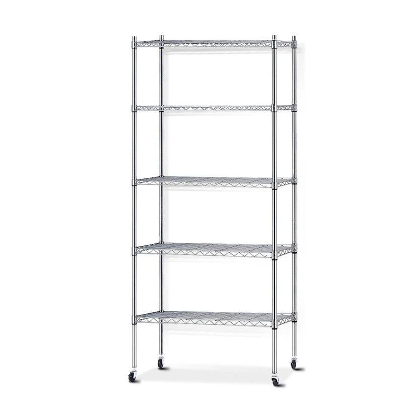 90cm 5 Tier Metal Wire Rack Shelving Unit Chrome Storage Shelves Racks Kitchen Trolley Silver