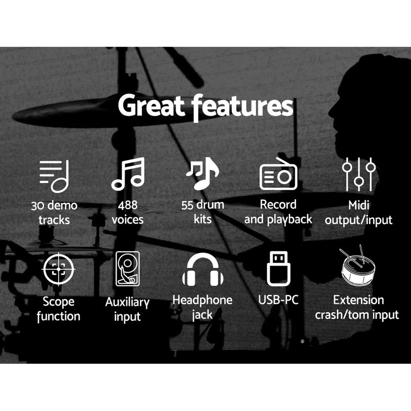 8 Piece Electric Electronic Drum Kit Drums Set Pad Tom Midi For Kids Adults