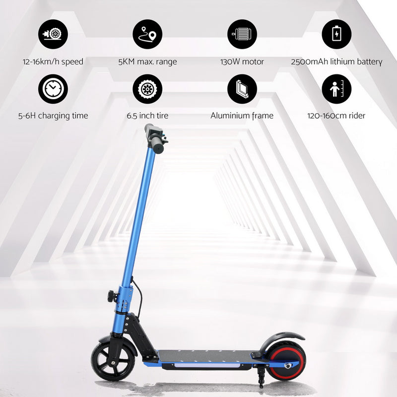 Electric Scooter 130W 16KM/H LED Light Folding Portable For Kids Teens Blue