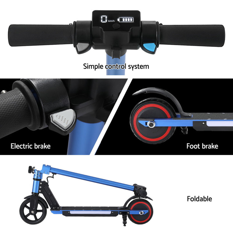 Electric Scooter 130W 16KM/H LED Light Folding Portable For Kids Teens Blue