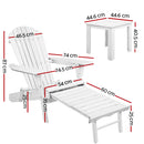 Gardeon 3 Piece Outdoor Adirondack Lounge Beach Chair Set - White