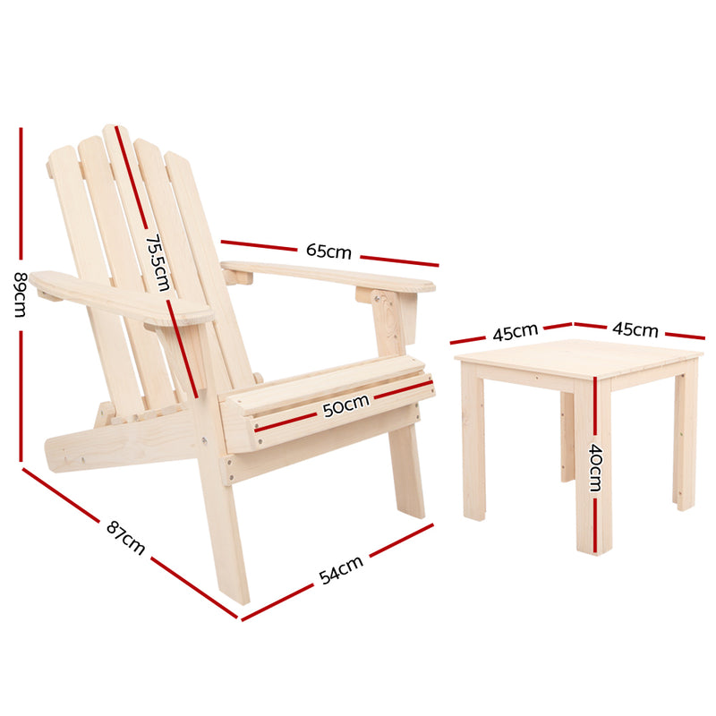 Gardeon Outdoor Beach Chairs Table Set Wooden Folding Adirondack Lounge