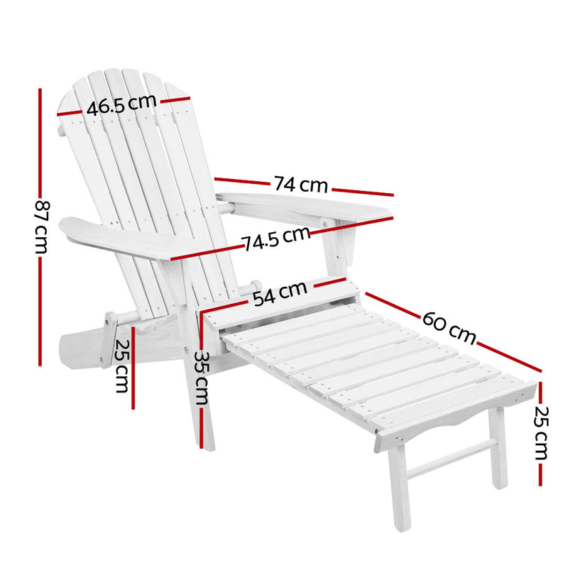 Gardeon Adirondack Beach Chair with Ottoman - White