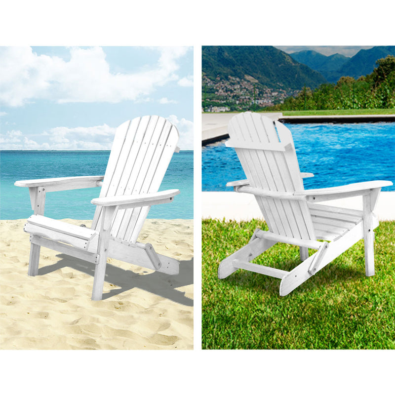 Gardeon 3 Piece Outdoor Adirondack Beach Chair and Table Set - White