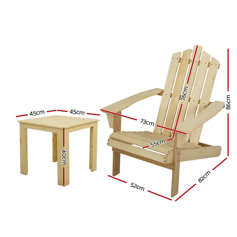 Gardeon Outdoor Sun Lounge Beach Chairs Table Setting Wooden Adirondack Patio Natural Wood Chair