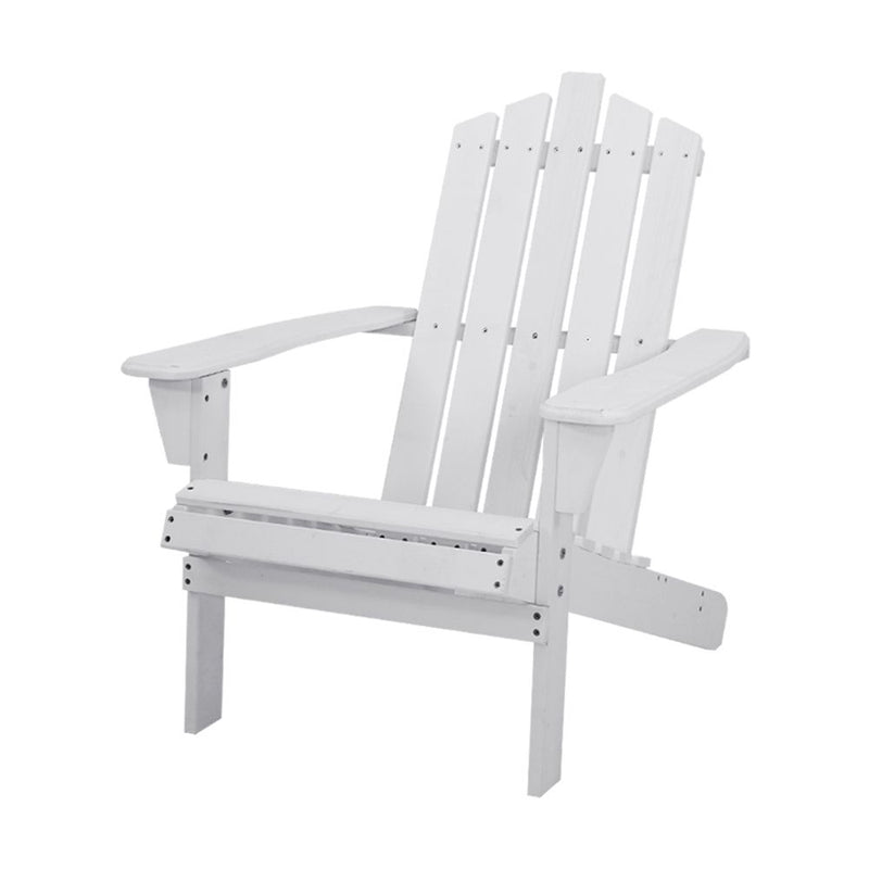 Gardeon Outdoor Sun Lounge Beach Chairs Table Setting Wooden Adirondack Patio - White