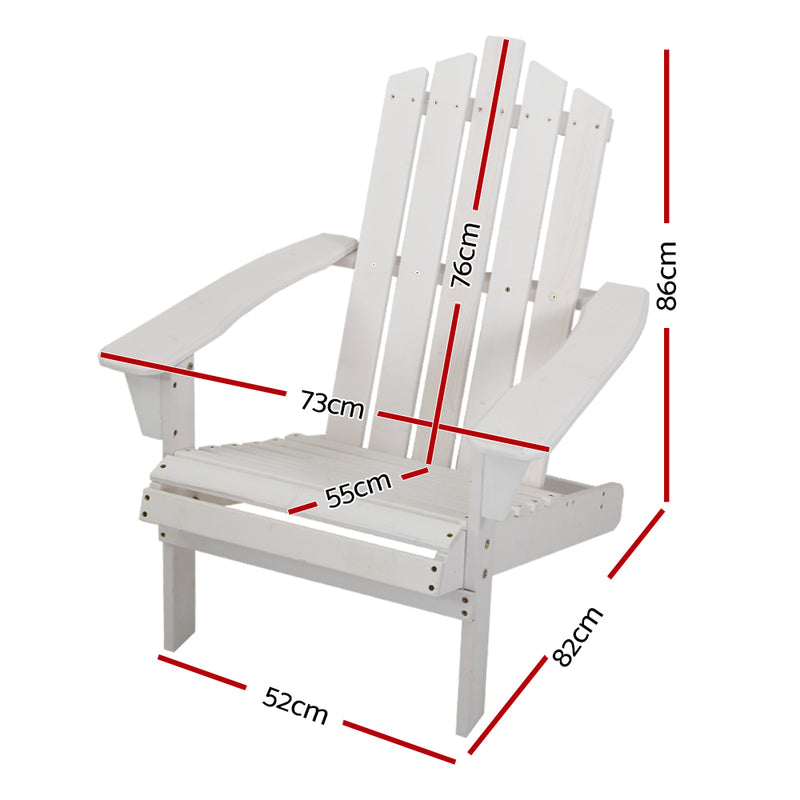 Gardeon Outdoor Sun Lounge Beach Chairs Table Setting Wooden Adirondack Patio - White