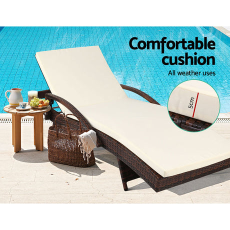 Gardeon Outdoor Sun Lounge Chair with Cushion - Brown
