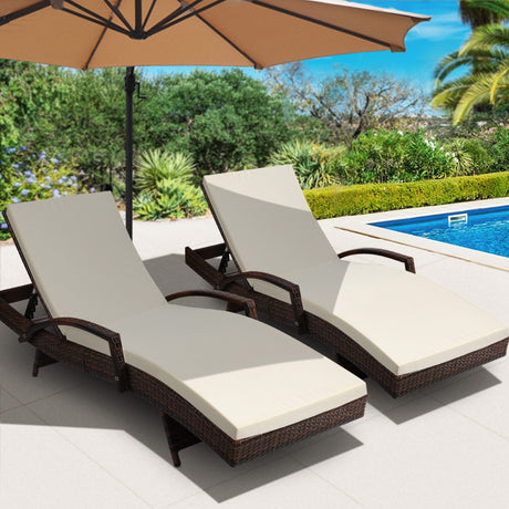 Gardeon Outdoor Sun Lounge Chair with Cushion - Brown