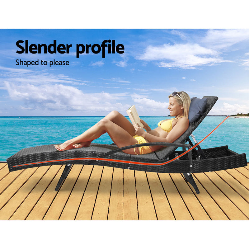 Gardeon Sun Lounge Outdoor Furniture Wicker Lounger Rattan Day Bed Garden Patio Black