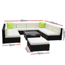 Gardeon 10PC Sofa Set with Storage Cover Outdoor Furniture Wicker