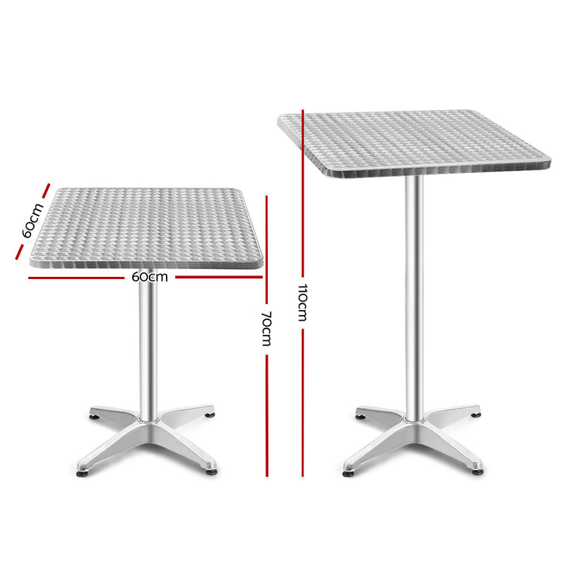 Gardeon 2pcs Outdoor Bar Table Furniture Adjustable Aluminium Square Cafe Table