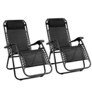 Zero Gravity Chairs 2PC Reclining Outdoor Furniture Sun Lounge Folding Camping Lounger Black