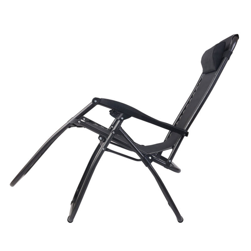 Zero Gravity Chairs 2PC Reclining Outdoor Furniture Sun Lounge Folding Camping Lounger Black