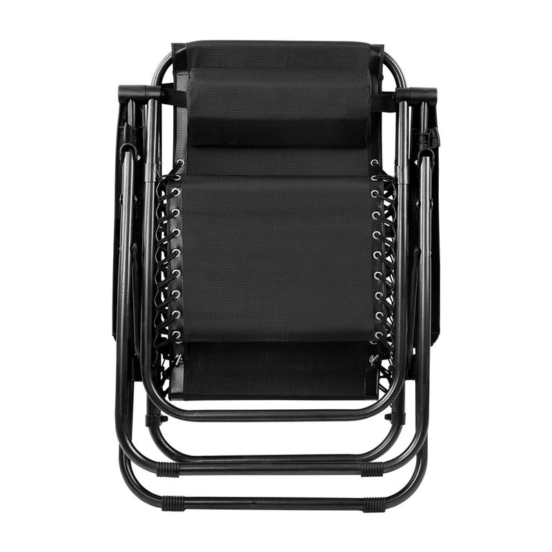 Zero Gravity Chairs 2PC Reclining Outdoor Furniture Sun Lounge Folding Camping Lounger Black