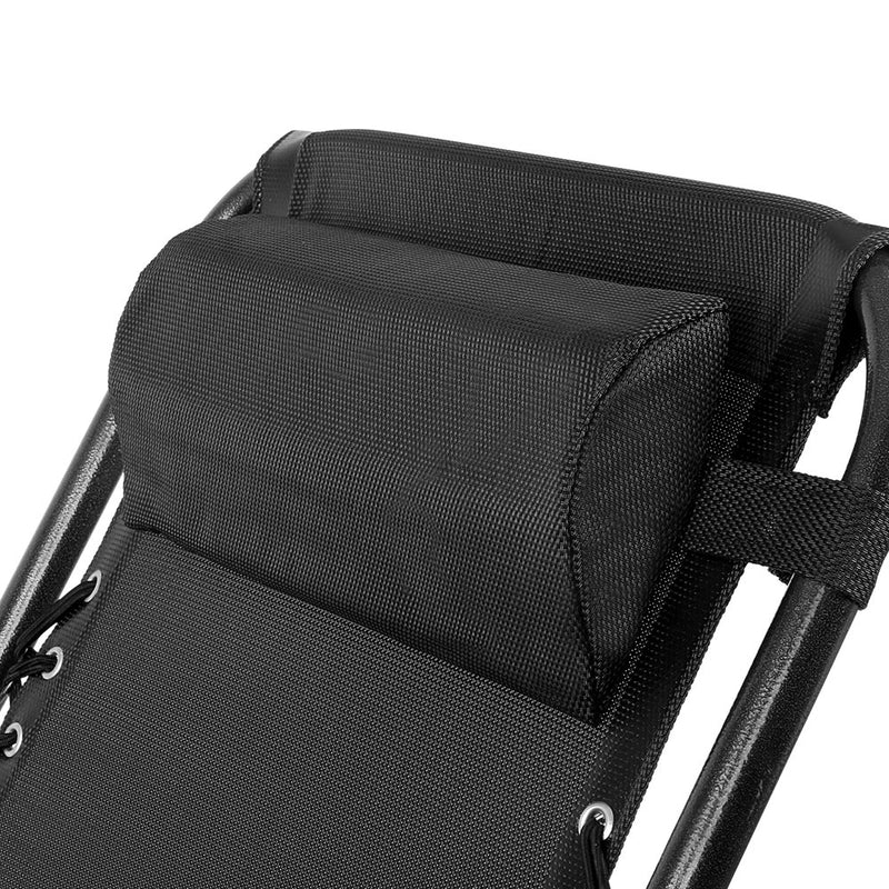 Zero Gravity Chairs 2PC Reclining Outdoor Furniture Sun Lounge Folding Camping Lounger Black