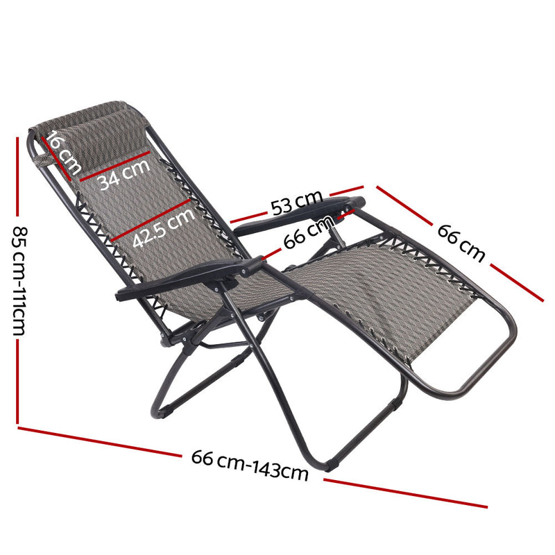 Gardeon Zero Gravity Chairs 2PC Reclining Outdoor Furniture Sun Lounge Folding Camping Lounger Grey