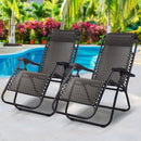 Gardeon Zero Gravity Chairs 2PC Reclining Outdoor Furniture Sun Lounge Folding Camping Lounger Grey