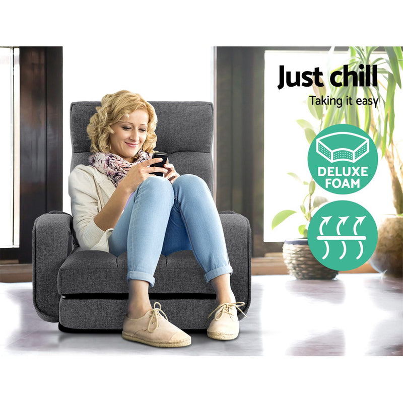 Artiss Lounge Sofa Armchair Floor Recliner Chaise Linen Folding Chair Adjustable