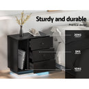 Artiss Bedside Tables Side Table RGB LED 3 Drawers Nightstand High Gloss Black