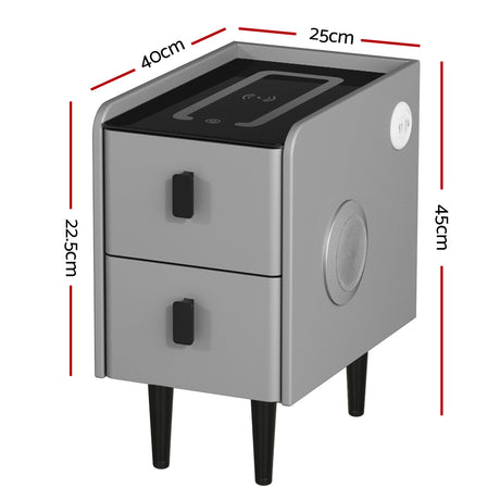Artiss Smart Bedside Table 2 Drawers with Wireless Charging LED Lights Grey