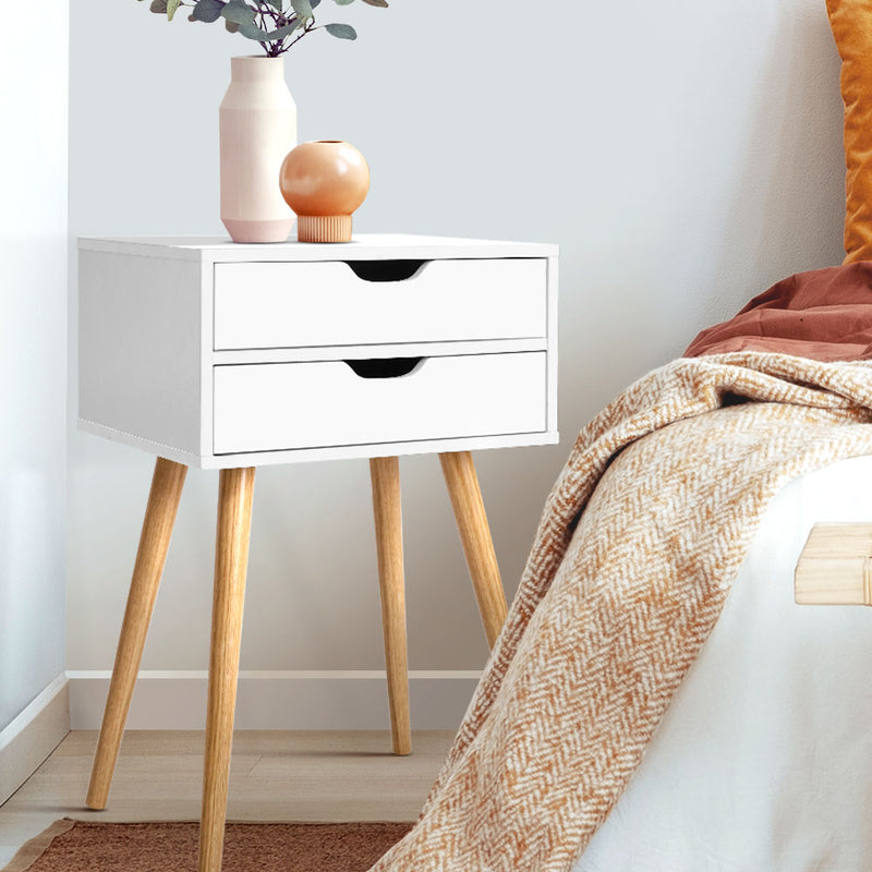 Artiss Bedside Tables Drawers Side Table Nightstand Wood Storage Cabinet White