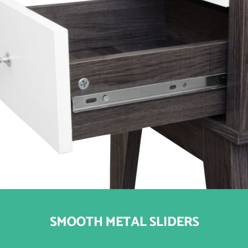 Artiss Bedside Table with Drawers - White & Dark Grey