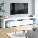 Artiss TV Cabinet Entertainment Unit Stand RGB LED Gloss Furniture 2 Drawers 200cm White