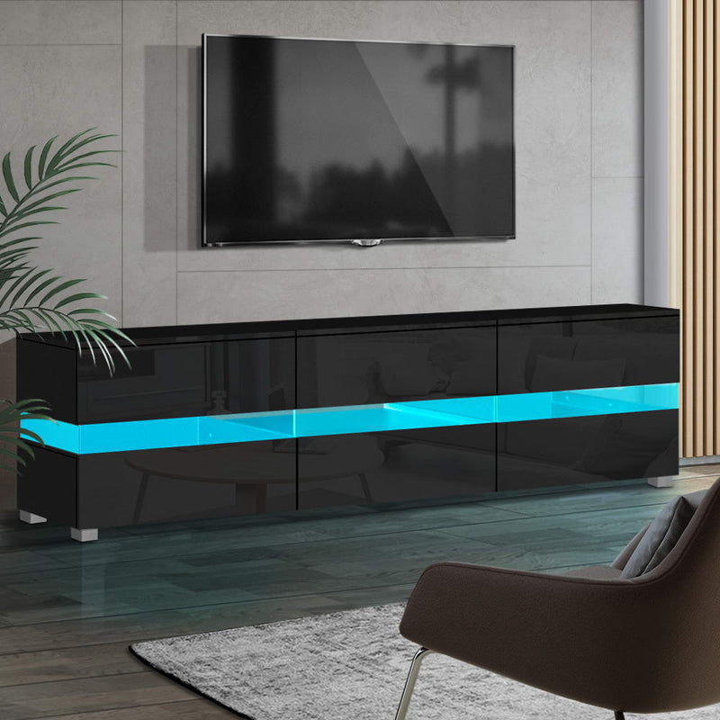 Artiss TV Cabinet Entertainment Unit Stand RGB LED Gloss Furniture 177cm Black
