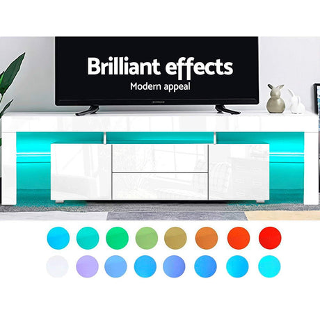 Artiss TV Cabinet Entertainment Unit Stand RGB LED Gloss Furniture 200cm White