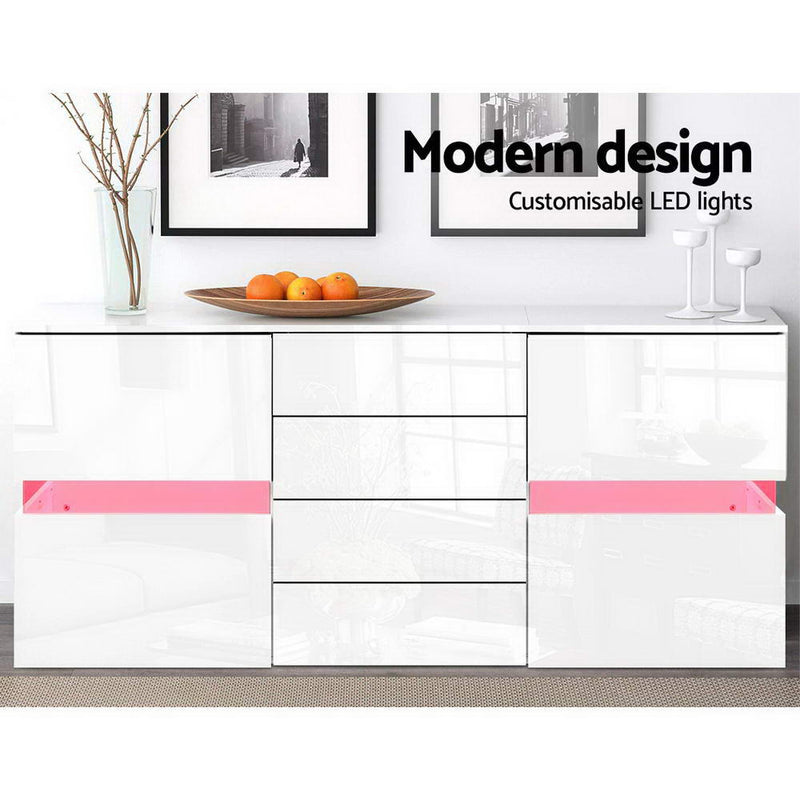 Artiss Buffet Sideboard Cabinet High Gloss RGB LED Storage Cupboard Doors Drawer