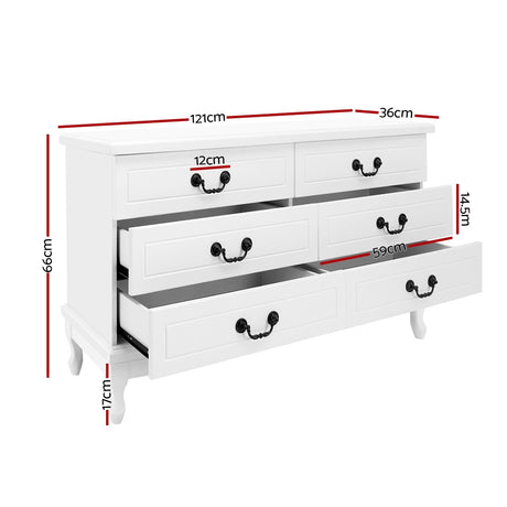 Artiss 6 Chest of Drawers Dresser Tallboy Lowboy Storage Cabinet Bedroom White