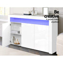 Artiss Buffet Sideboard Cabinet Storage LED High Gloss Cupboard 3 Doors White