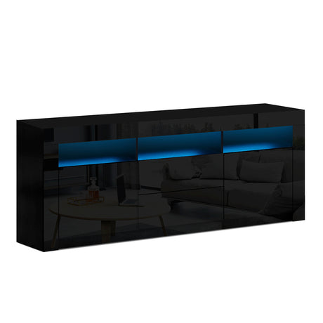 Artiss TV Cabinet Entertainment Unit Stand RGB LED Gloss Drawers 160cm Black